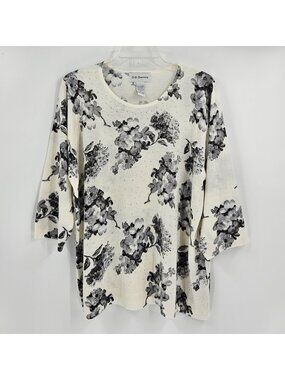 C.D. Daniels Women's 2X Ivory Floral Sweater Rhinestone Studded 3/4 Sleeve